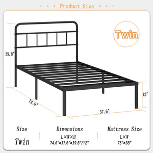 Metal Platform Bed Frame with Headboard & Under-Bed Storage