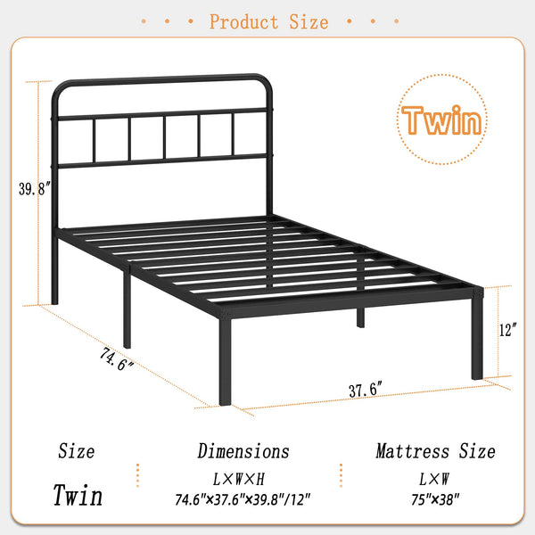 Metal Platform Bed Frame with Headboard & Under-Bed Storage