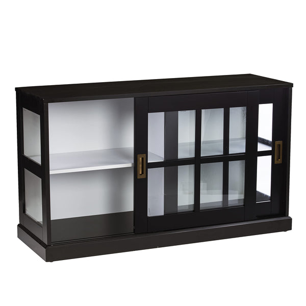 Black Curio Cabinet with Sliding Glass Doors
