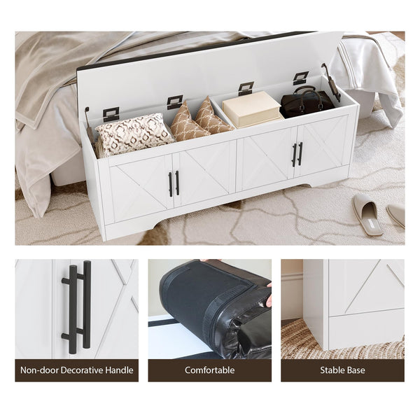 Farmhouse Storage Bench with Lift Top – 47.2" Cushioned Entryway Bench
