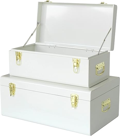 Metal Storage Trunk Set of 2 with Locking Clasps
