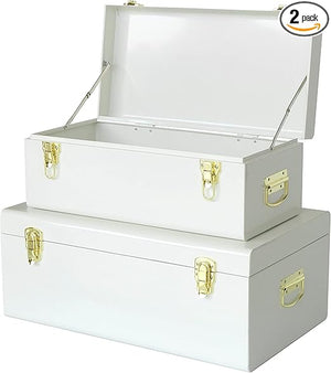 Metal Decorative Storage Trunk Set of 2 with Locking Clasps
