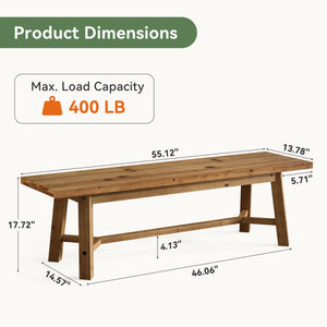 55 Inch Solid Wood Farmhouse Bench – Rustic Brown