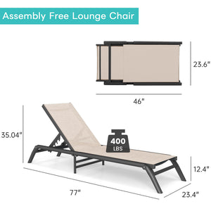 Outdoor Chaise Lounge Chairs Set of 2 – Foldable, Adjustable Backrest