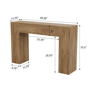 43-Inch Console Table with Double Wooden Base – Oak Brown