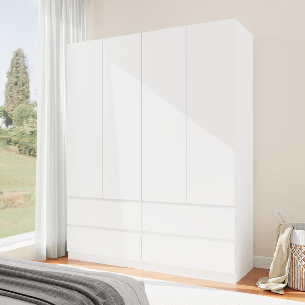 Modern Wardrobe Closet with Drawers & Hanging Rod