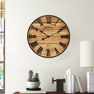 Farmhouse Wall Clock – Silent, Battery-Operated, Rustic Wood Finish