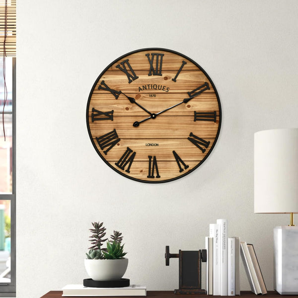 Farmhouse Wall Clock – Silent, Battery-Operated, Rustic Wood Finish