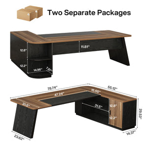 L-Shaped Executive Desk with Cabinet and Storage Shelves