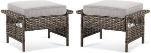 Patio Wicker Ottomans Set of 2 with Cushions