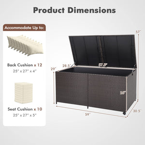 Outdoor Wicker Deck Storage Box with Wheels