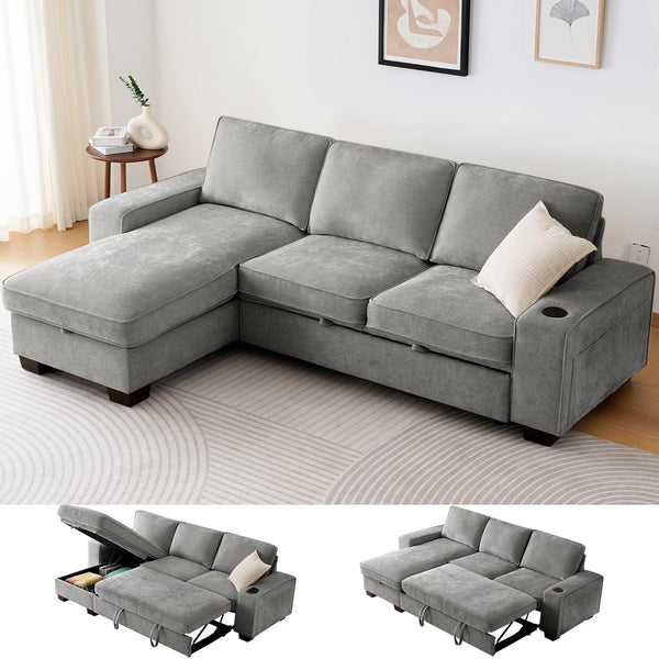 L-Shaped Convertible Sofa Bed with Storage