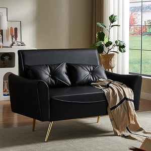 Faux Leather Loveseat Sofa with Pillows