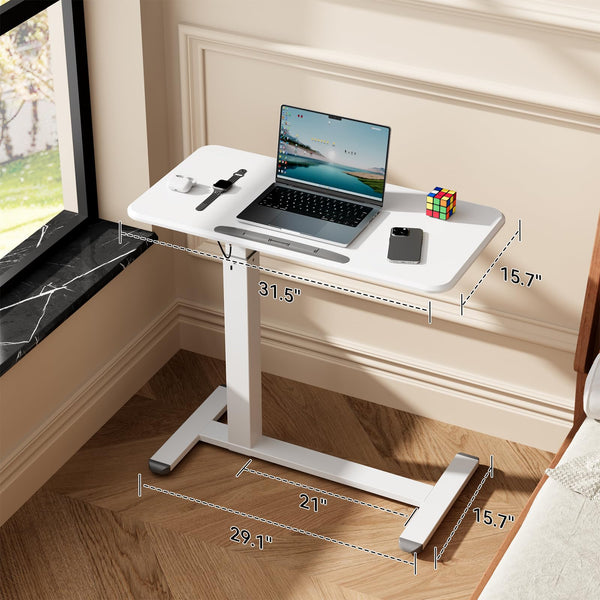 Height Adjustable Overbed Rolling Desk with Tiltable Laptop Surface