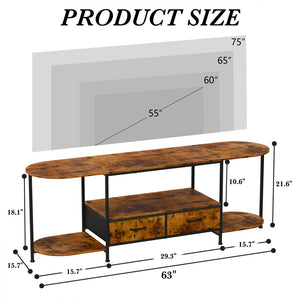 63-Inch Curved Edge TV Stand with Fabric Drawers