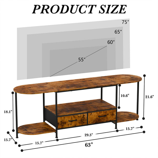 63-Inch Curved Edge TV Stand with Fabric Drawers