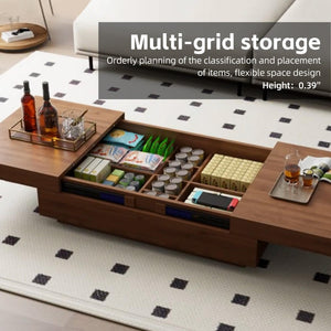gaoyangjiaju Mid-Century Expandable Coffee Table with Storage – 47.2"-81.9" Adjustable Center Table for Living Room, Walnut Wood Finish