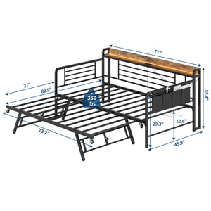 Twin Daybed with Pop-Up Trundle, RGB LED Headboard & Charging Station