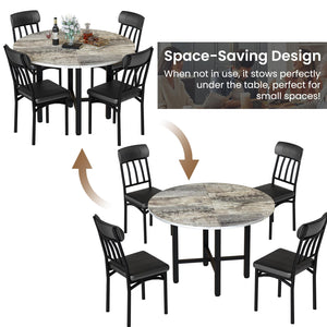 Round Dining Table Set for 4 with Faux Leather Chairs