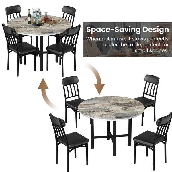 Round Dining Table Set for 4 with Faux Leather Chairs