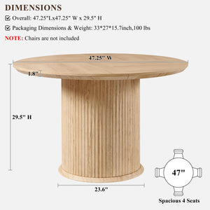 47" Round Fluted Pedestal Dining Table