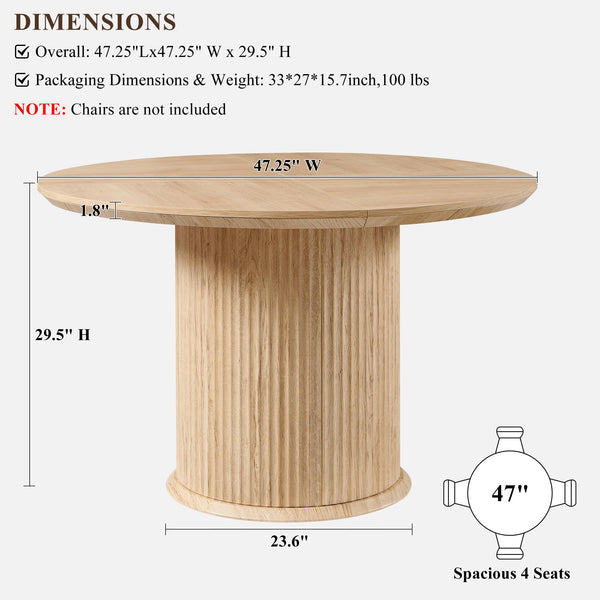 47" Round Fluted Pedestal Dining Table