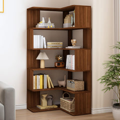 6-Tier L-Shaped Corner Bookshelf, 66" Tall