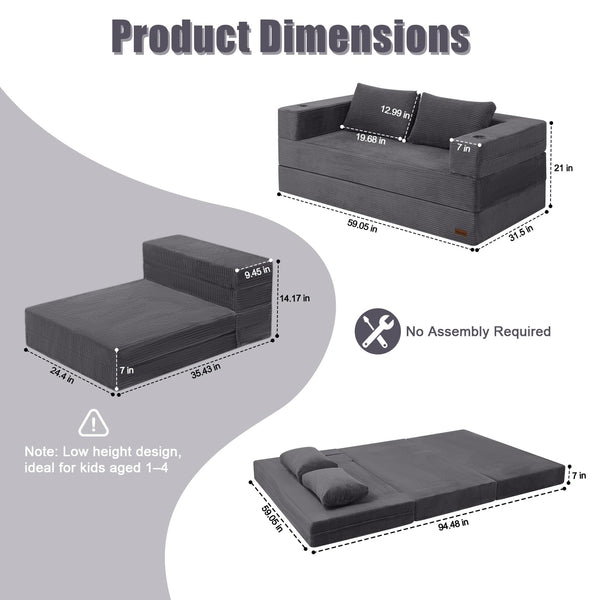 Convertible Futon Sofa Bed with Corduroy Cover & Pillow