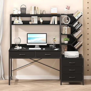52" Reversible Computer Desk with Hutch & 5 Drawers