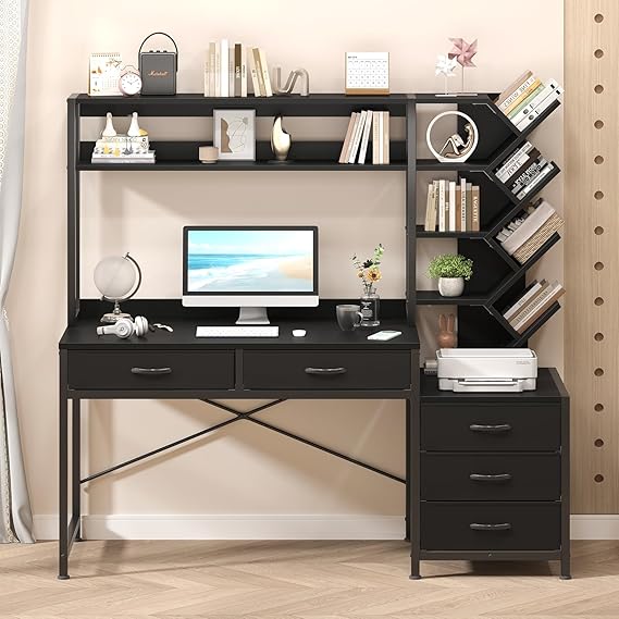 52" Reversible Computer Desk with Hutch & 5 Drawers