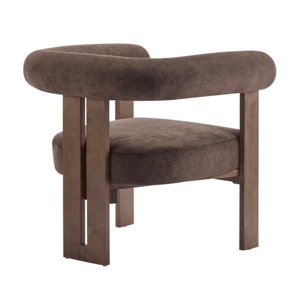 Velvet Accent Chair with Curved Backrest & Wooden Legs