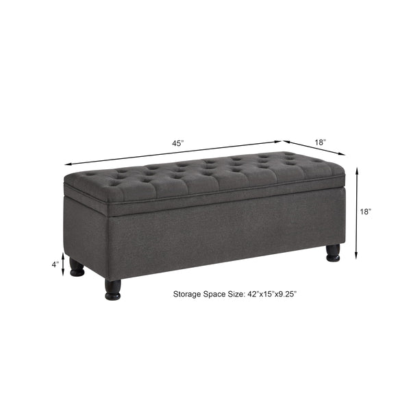 45-Inch Tufted Storage Ottoman with Wooden Legs