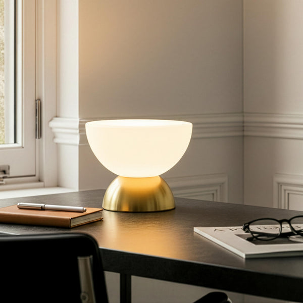 Lamina LED Table Lamp - Dimmable Mini Desk Lamp with Glass Shade, Gold