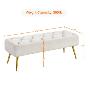Boucle Ottoman Bench with Gold Metal Legs