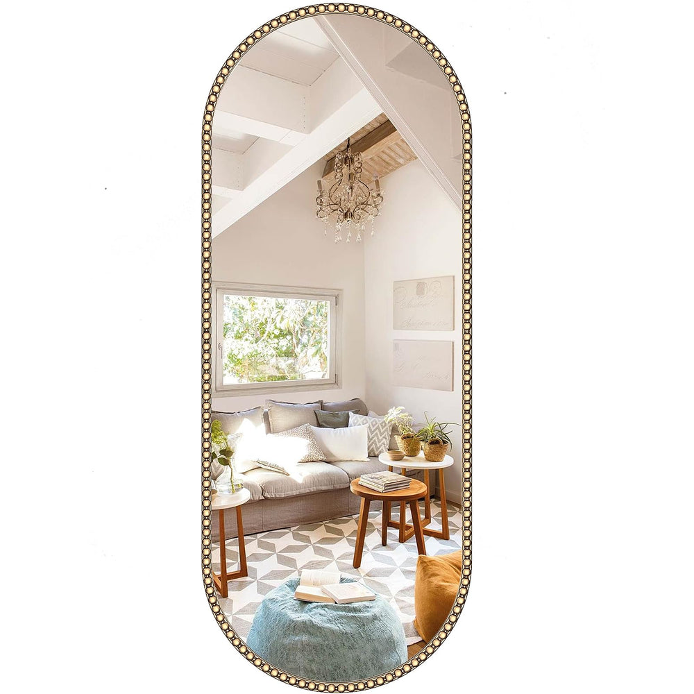 Oval Beaded Metal Wall Mirror – Gold Vintage Frame