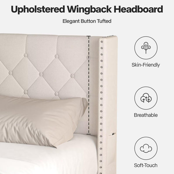 LED Upholstered Platform Bed Frame with Headboard & Footboard