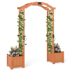 Wooden Garden Arbor with Planter Boxes & Climbing Trellis