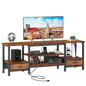 Wood TV Stand with Drawers & Charging Station