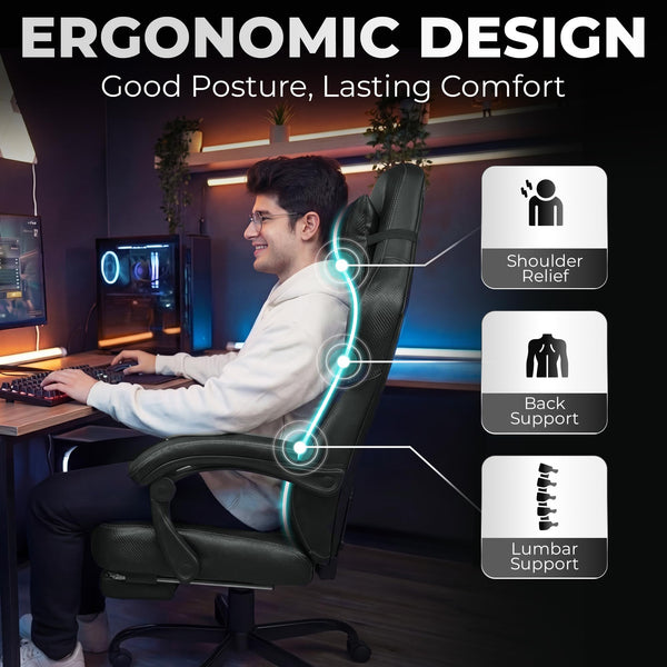 Big & Tall High-Back Gaming Chair with Footrest & Lumbar Support