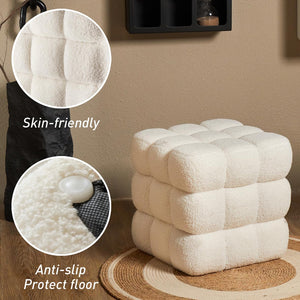 Fuzzy Sherpa Ottoman Pouf with Wooden Frame | Square & Round Styles