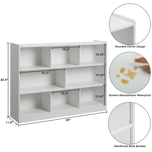 3-Tier 8-Section Bookshelf with Anti-Tilt Device