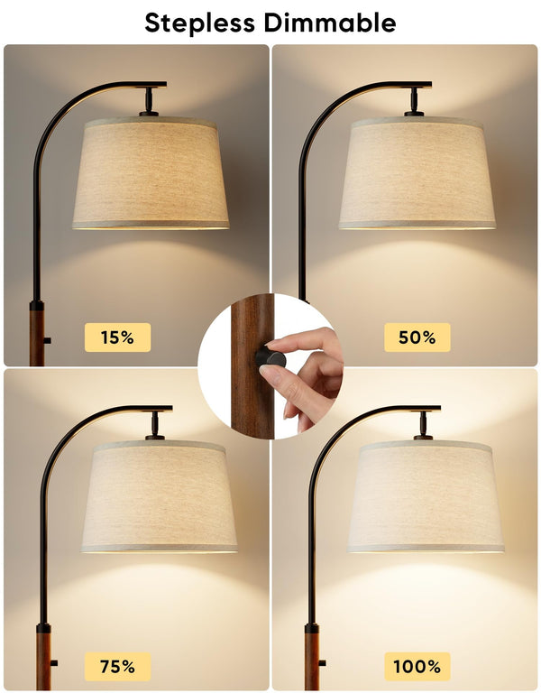 Dimmable Arc Floor Lamp with Linen Shade, 65" Tall