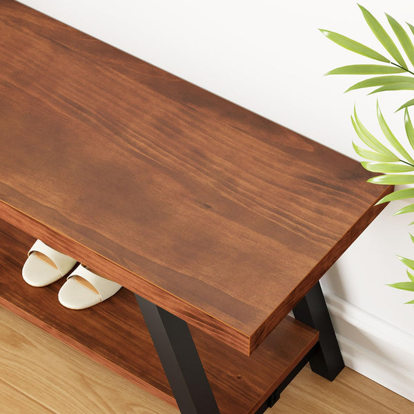 Rustic Wood Entryway Bench with Storage Shelf
