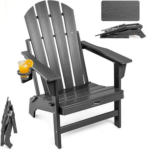 Folding Adirondack Chair – HDPE, All-Weather, with Cup Holder