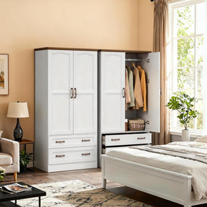 Farmhouse Armoire Wardrobe Closet with 2 Doors & 2 Drawers