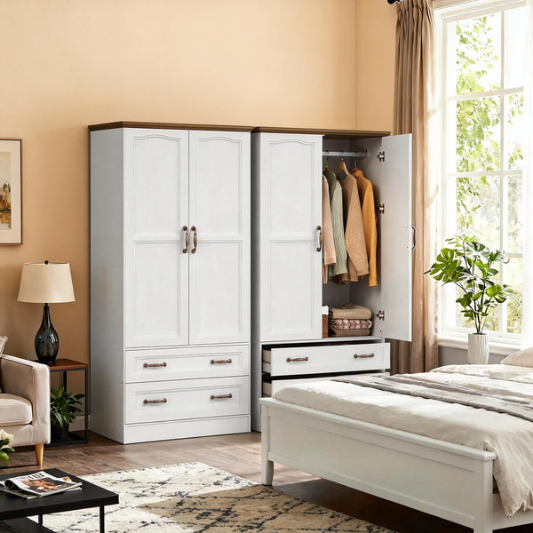 Farmhouse Armoire Wardrobe Closet with 2 Doors & 2 Drawers