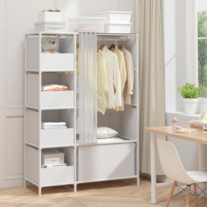Portable Wardrobe Closet with Hanging Rod & Curtain
