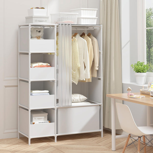 Portable Wardrobe Closet with Hanging Rod & Curtain