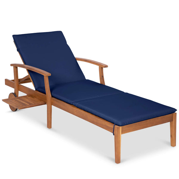 Acacia Wood Outdoor Chaise Lounge Chair with Adjustable Backrest and Side Table