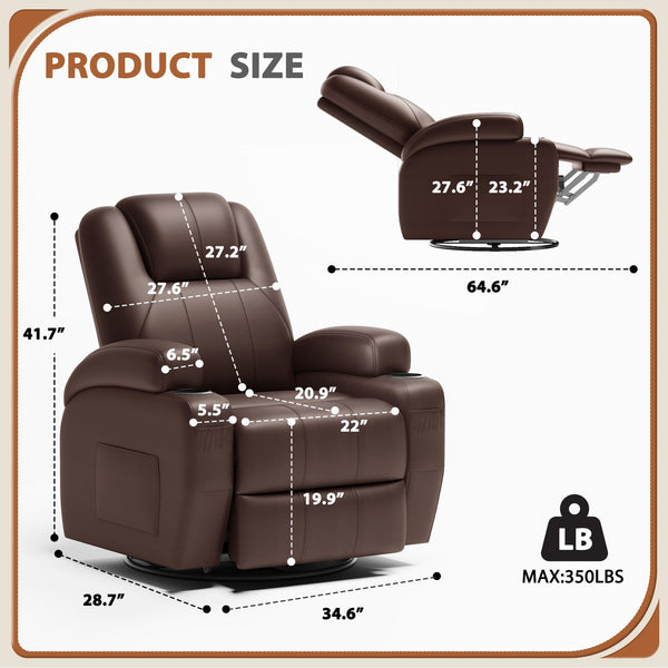 Swivel Rocker Recliner Chair with Vibration Massage